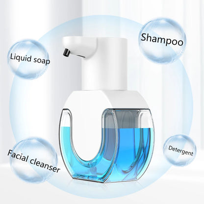 White touchless automatic foam soap dispenser with USB charging and high-quality ABS material for bathroom use.