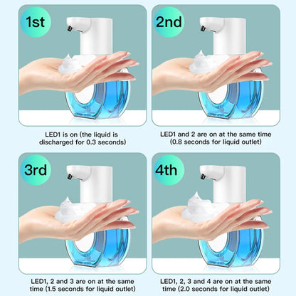White touchless automatic foam soap dispenser with smart sensor, USB charging, made of high-quality ABS for bathroom use.