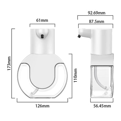 White touchless automatic foam soap dispenser for bathroom, made of high-quality ABS, with USB charging feature.