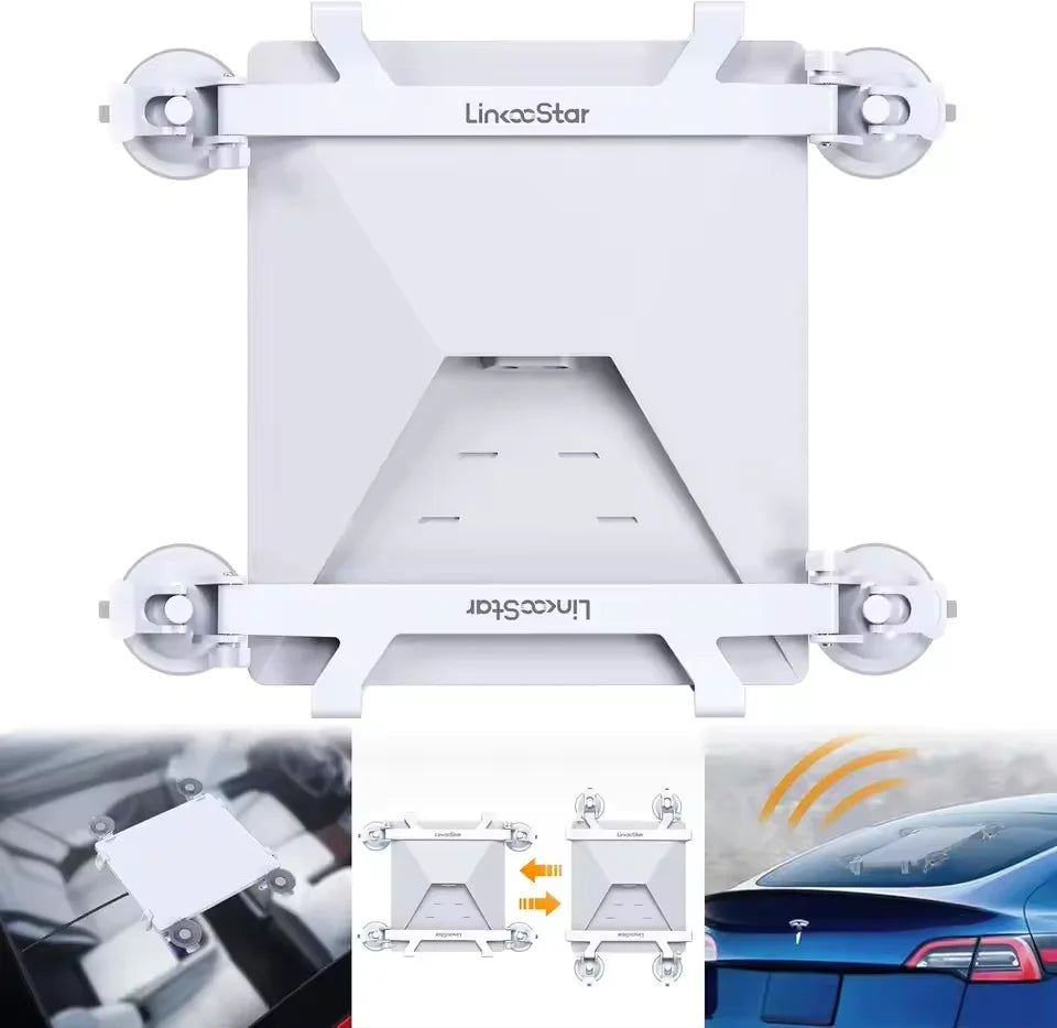 Starlink Mini Car Mount Kit with sunroof suction cup and flexible satellite bracket for secure vehicle installation.
