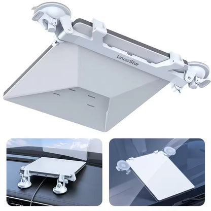 White Starlink Mini Car Mount Kit with suction cup bracket, adjustable satellite mount for sunroof or car interior.