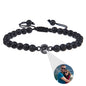 White turquoise custom photo projection bracelet from BackupMyFilesNow.com featuring text in 100 languages.