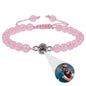 White turquoise custom photo projection bracelet by BackupMyFilesNow.com featuring multilingual design in 100 languages.