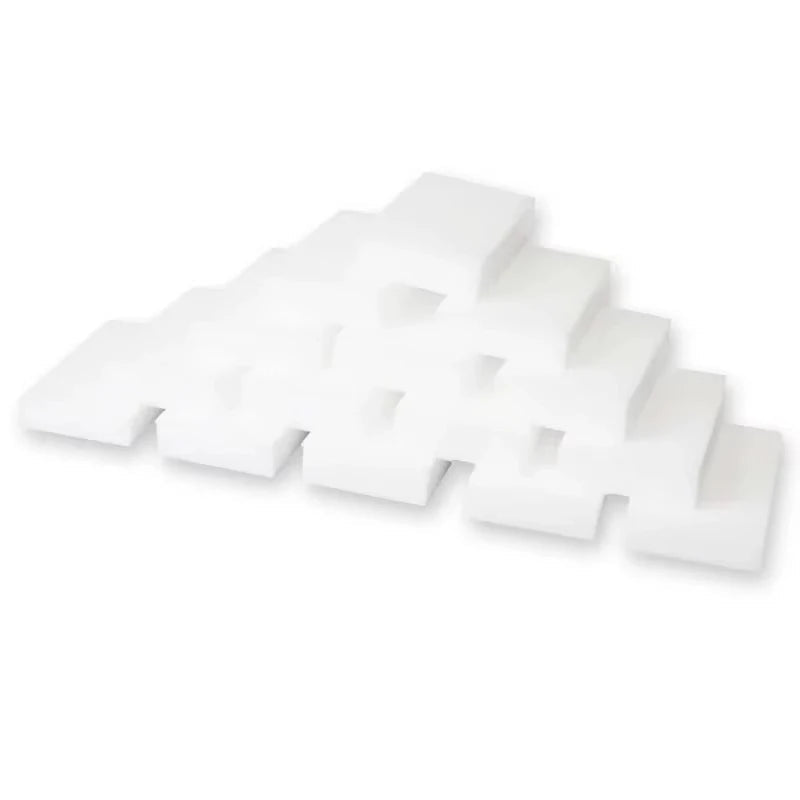 Set of 100 white melamine sponge erasers for cleaning cars, kitchens, offices, and bathrooms, 10x6x2cm, from BackupMyFilesNow.com