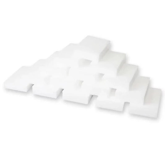 Set of 100 white melamine sponge erasers for cleaning cars, kitchens, offices, and bathrooms, 10x6x2cm, from BackupMyFilesNow.com