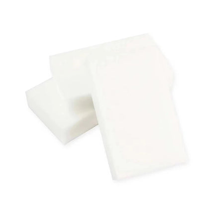 Set of 100 white melamine sponge erasers for cleaning cars, kitchens, bathrooms, and office surfaces, 10x6x2cm.