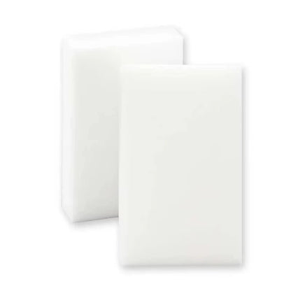 Set of 100 white melamine sponge erasers for cleaning cars, kitchens, bathrooms, and offices, measuring 10x6x2cm.
