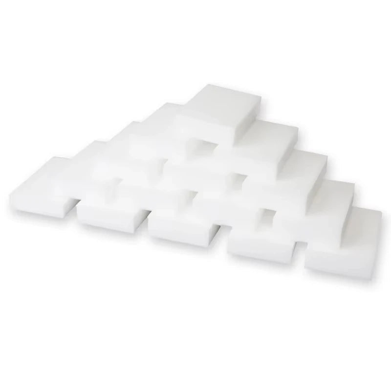 Set of 100 white melamine sponge erasers for cleaning cars, kitchens, offices, and bathrooms, each 10x6x2cm.