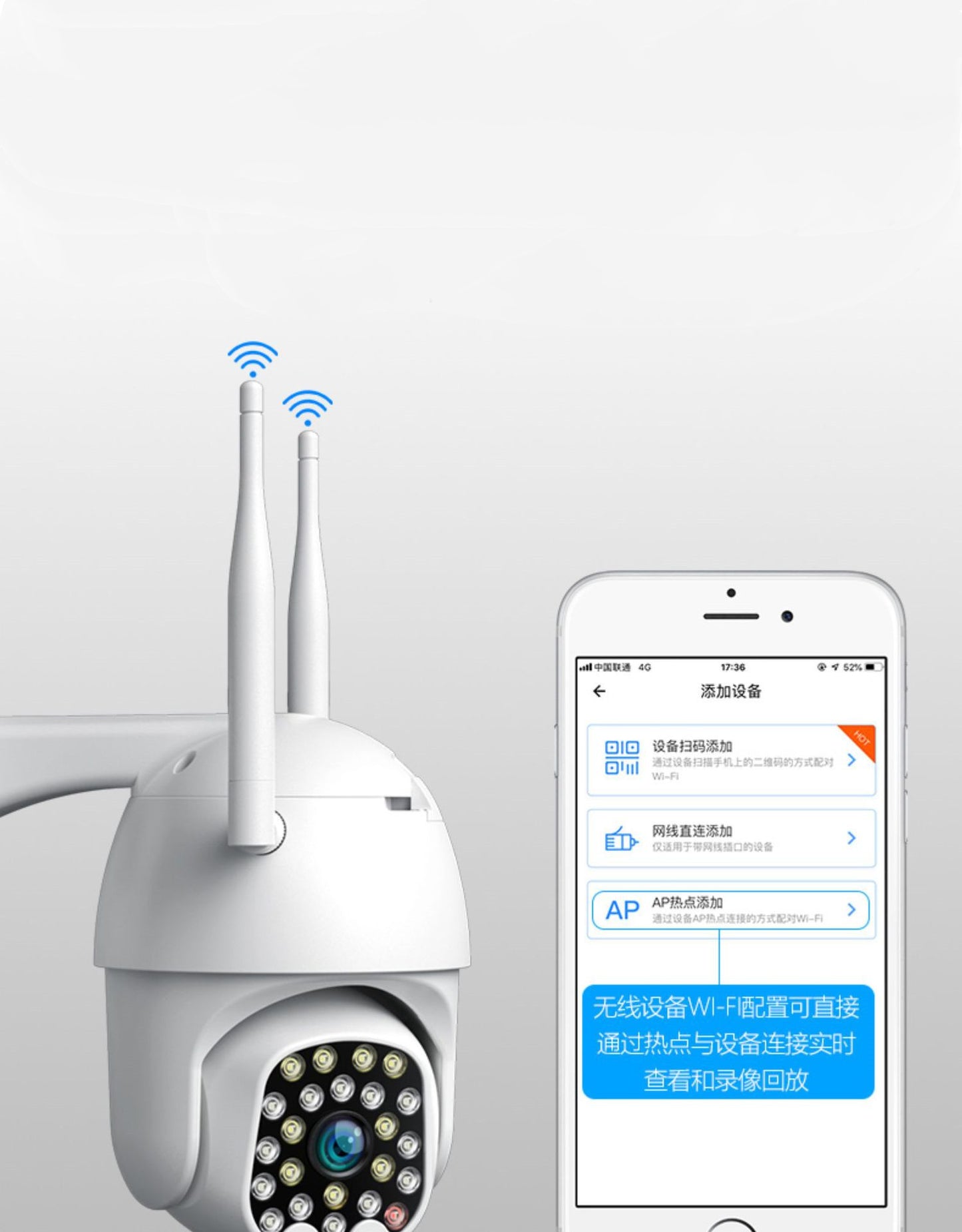 Wireless outdoor security camera with 23 LED lights and night vision, white color, offered by BackupMyFilesNow.com
