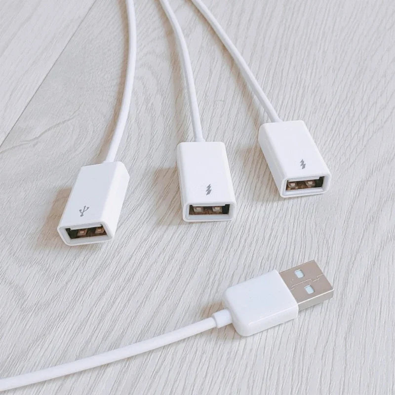 White BackupMyFilesNow USB 3-in-1 extension cable with fast charging, USB splitter, male to female USB 2.0 adapter for versatile connectivity.