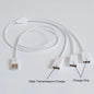 White 3-in-1 USB extension and splitter cable by BackupMyFilesNow.com with USB 2.0 adapter for fast charging and data transfer.