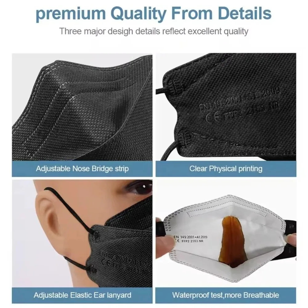 White V-face KN95 face masks with 4-layer design, individual packaging, disposable protective gear, suitable for men and women.