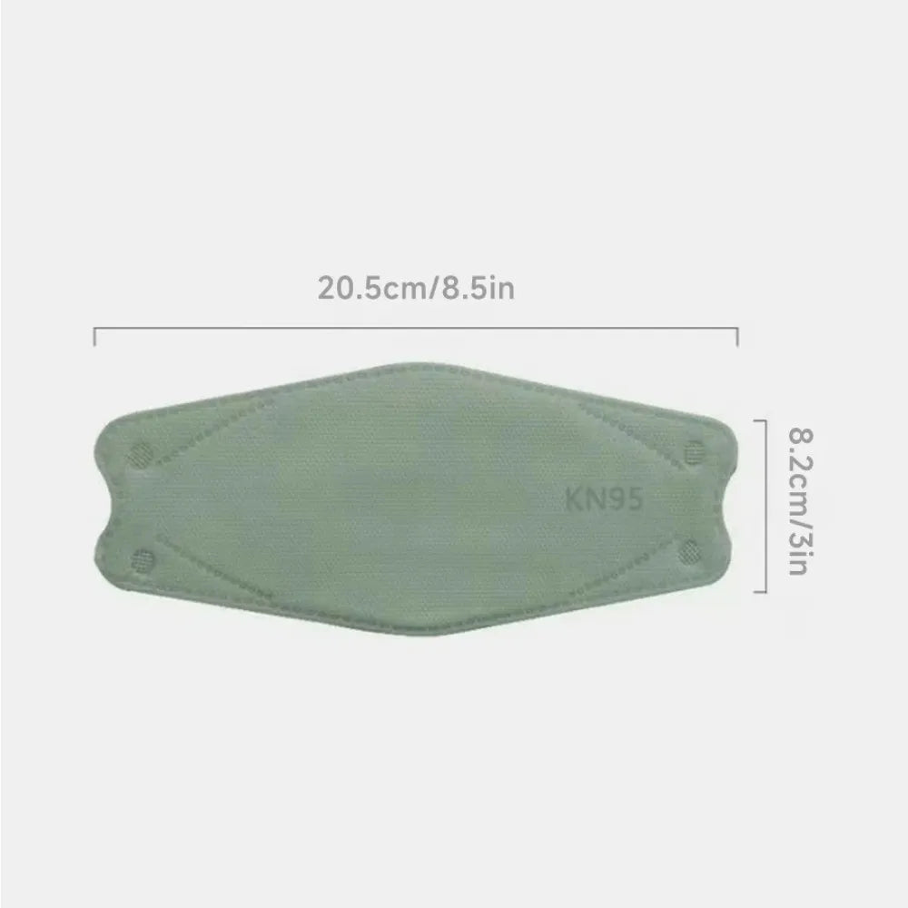 White V-face KN95 face masks with 4-layer design, disposable protective gear, individually packaged for dust and particle protection.