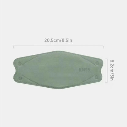 White V-face KN95 face masks with 4-layer design, disposable protective gear, individually packaged for dust and particle protection.
