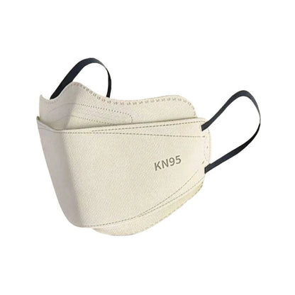 White V-face KN95 face masks with 4-layer design, independent packaging, disposable protective gear for dust and airborne particles.