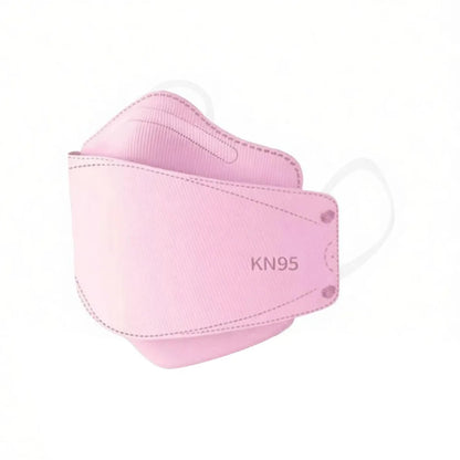 White V-face KN95 face masks with 4-layer design, disposable protective gear, individually packaged for dust and virus protection.