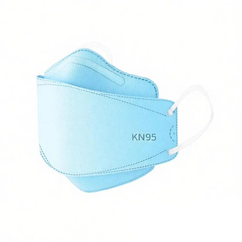 White V-face KN95 face masks with 4-layer design, disposable, protective gear, anti-dust, in independent packaging for men and women.