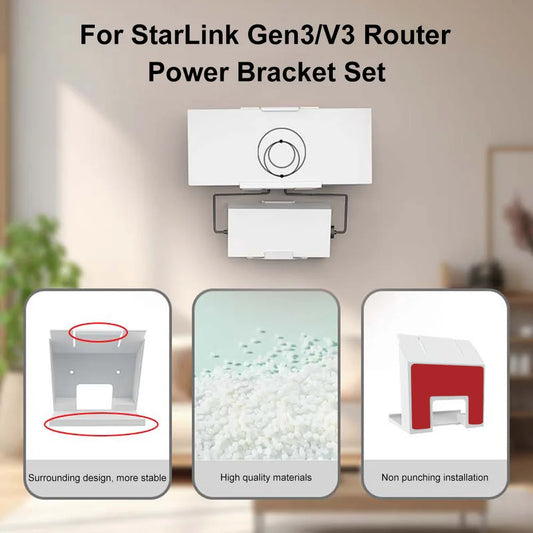 White wall mount storage holder metal kit for StarLink Gen3 V3 router installation, designed for roof or wall mounting.