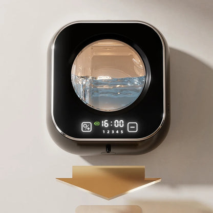 White wall-mounted automatic soap dispenser with large capacity, rechargeable sensor, LED indicator, ideal for kitchen cleaning.