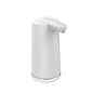White plastic touchless automatic hand sanitizer and foam soap dispenser for kitchen use.