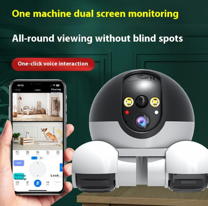 Wireless Smart 360° HD Dual Lens Security Camera from BackupMyFilesNow.com with white exterior and wide-angle surveillance view.