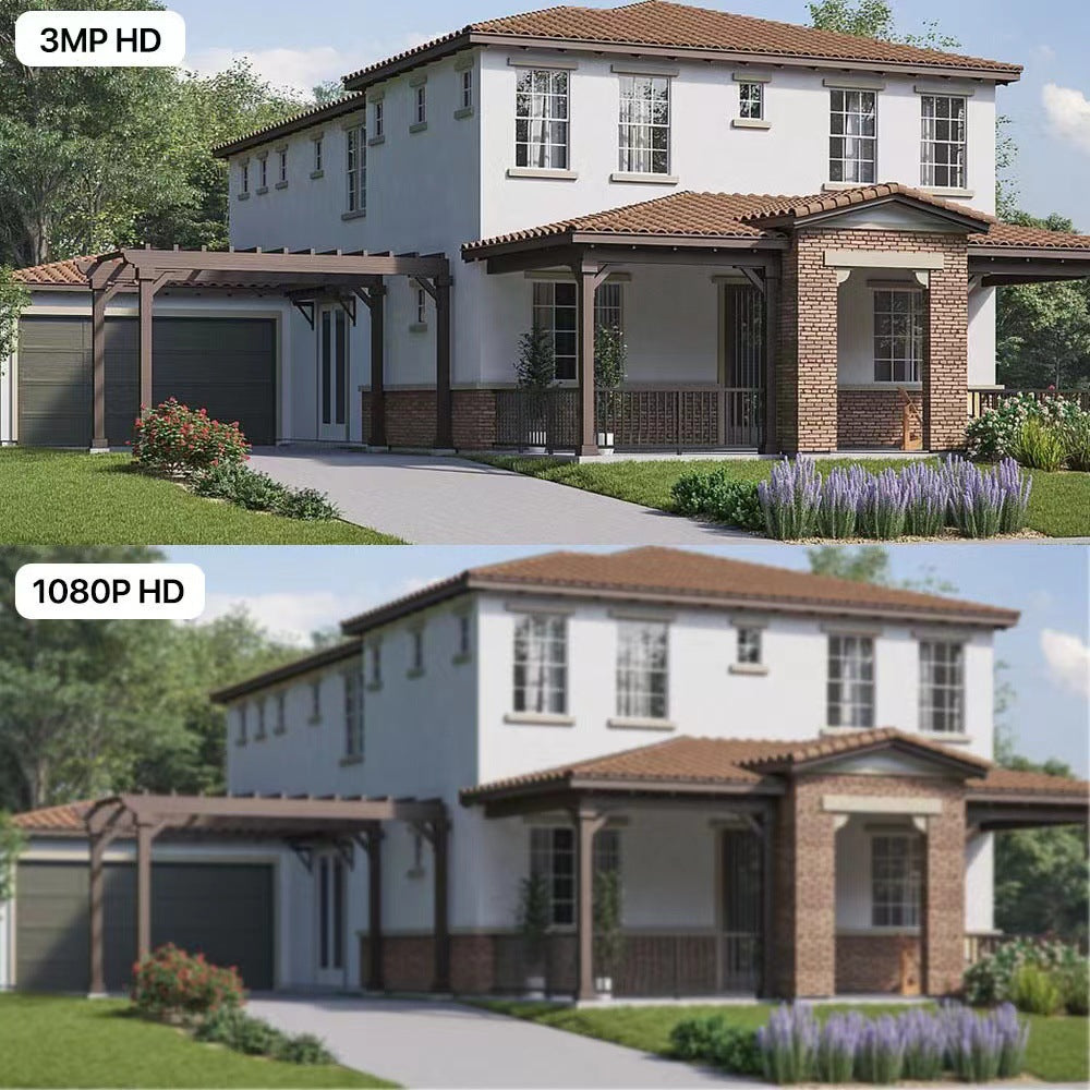White 3MP FHD solar outdoor security camera with night vision and two batteries, designed for home surveillance by BackupMyFilesNow.com