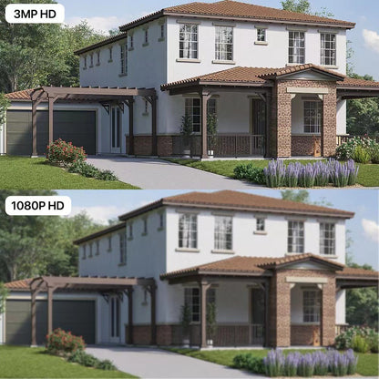 White 3MP FHD solar outdoor security camera with night vision and two batteries, designed for home surveillance by BackupMyFilesNow.com