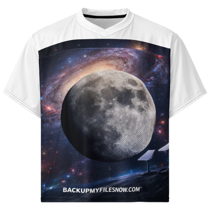 White all-over print boxy football jersey by BACKUPMYFILESNOW.COM® with bold football-themed graphics and comfortable fit.