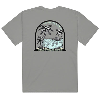 Men’s Island Time Heavyweight T-Shirt by BACKUPMYFILESNOW.COM® featuring island-inspired graphic on durable cotton fabric.