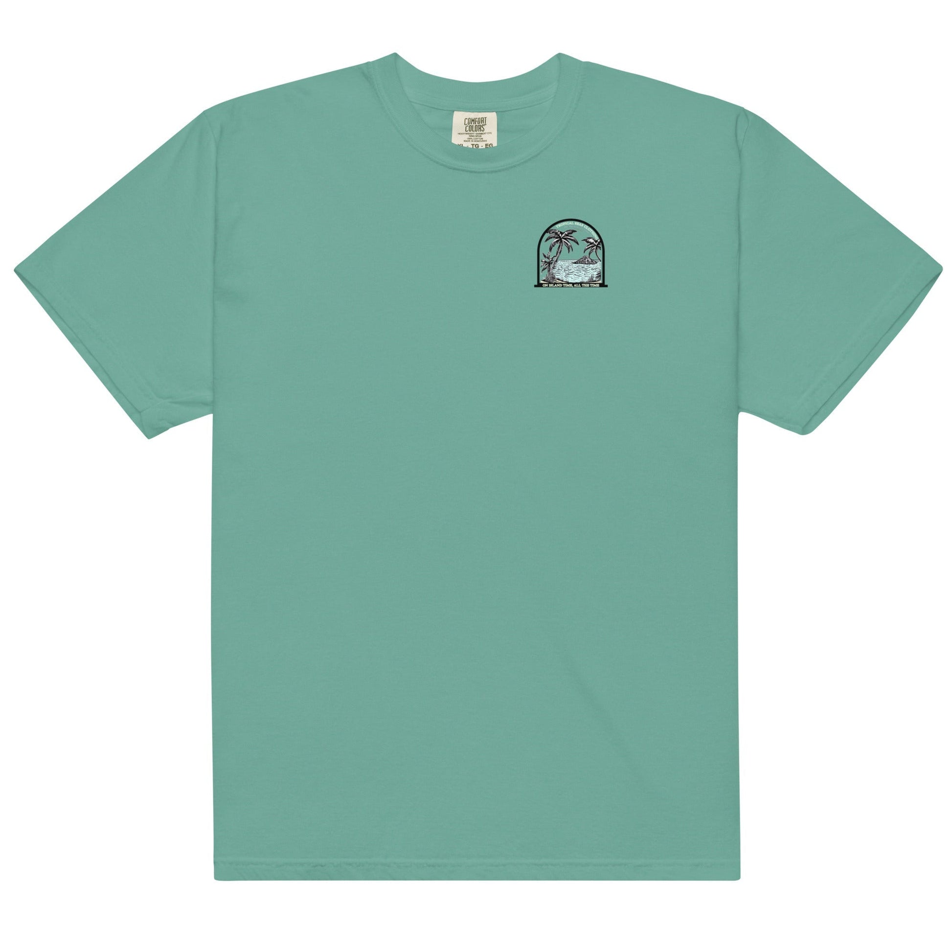 Men's Island Time Heavyweight T-Shirt by BACKUPMYFILESNOW.COM®, featuring a casual fit and island-inspired design.