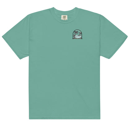 Men's Island Time Heavyweight T-Shirt by BACKUPMYFILESNOW.COM®, featuring a casual fit and island-inspired design.