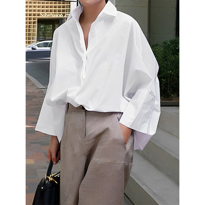 Women's loose shirt dress with lapel collar and side split, stylish and comfortable from BACKUPMYFILESNOW.COM®.