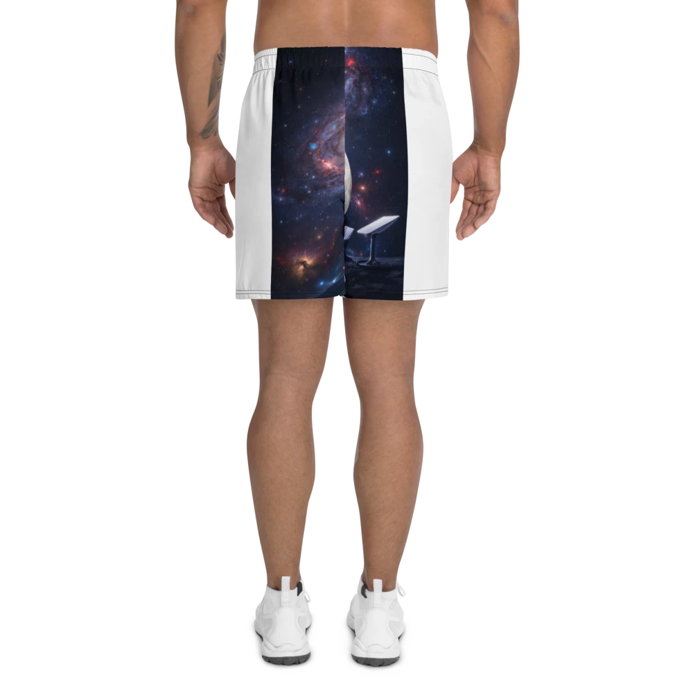 All-over print unisex athletic long shorts from BACKUPMYFILESNOW.COM® in white, featuring vibrant colorful patterns.