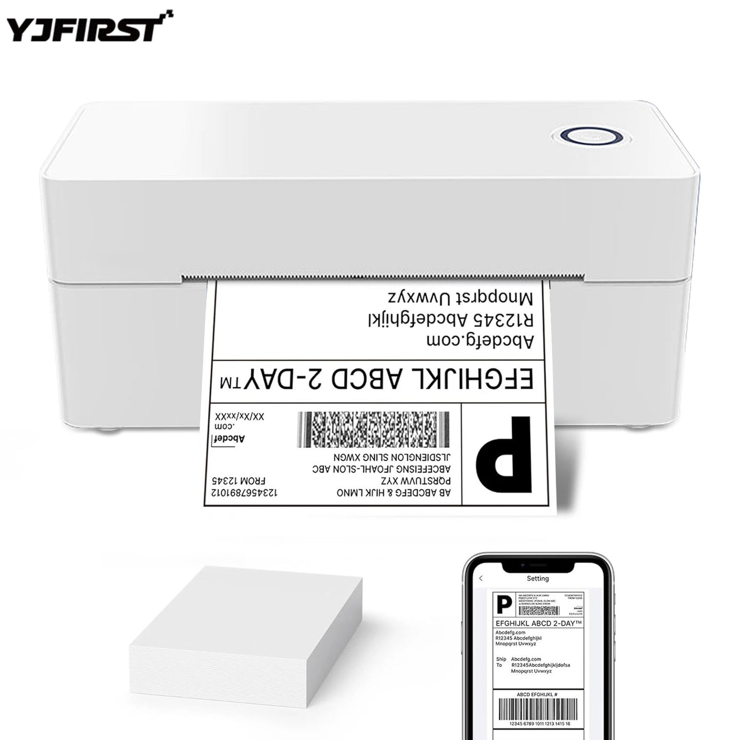 BackupMyFilesNow BT Mini Thermal Shipping Label Printer 4x6 for small business, USB connection, white compact design.