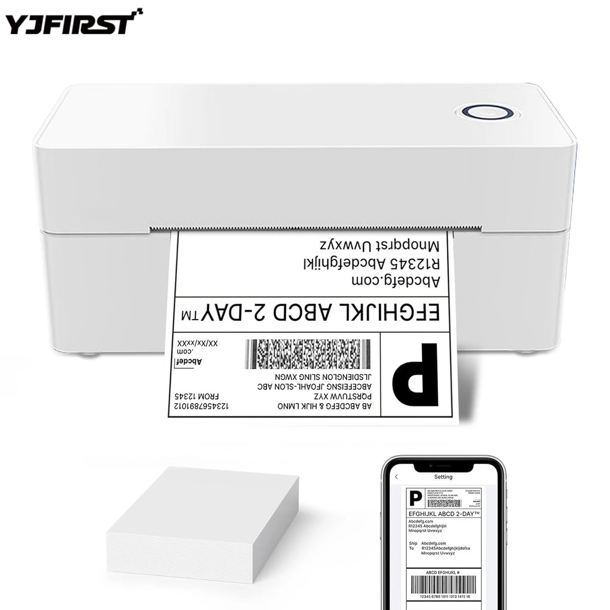 BackupMyFilesNow BT Mini Thermal Shipping Label Printer 4x6 for small business, USB connection, white compact design.
