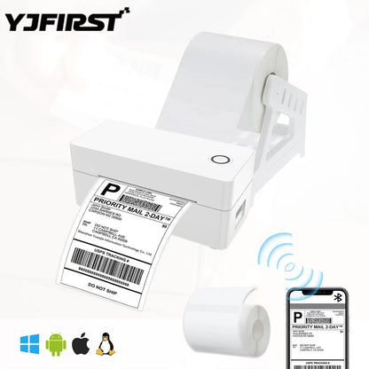 BackupMyFilesNow BT Mini Thermal Shipping Label Printer 4x6 for small business, USB connection, white compact design, suitable for eBay Shopify UPS