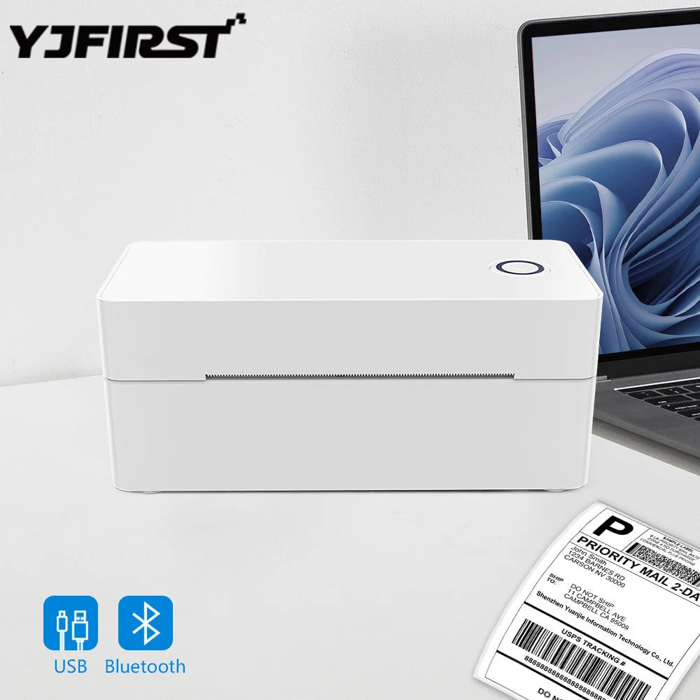 BackupMyFilesNow BT Mini Thermal Shipping Label Printer, white USB model for small business shipping with eBay, Shopify, UPS.