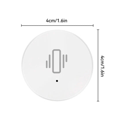 White Zigbee Smart Vibration Sensor for security systems, detects glass shocks, controlled via app, with real-time alerts and alarm features.