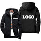 Men’s waterproof autumn windbreaker jacket with custom brand logo, in green, black, and red, designed for outdoor casual wear.