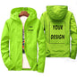 Men's waterproof autumn windbreaker jacket with custom brand logo, in green, black, and red, designed for outdoor casual wear.