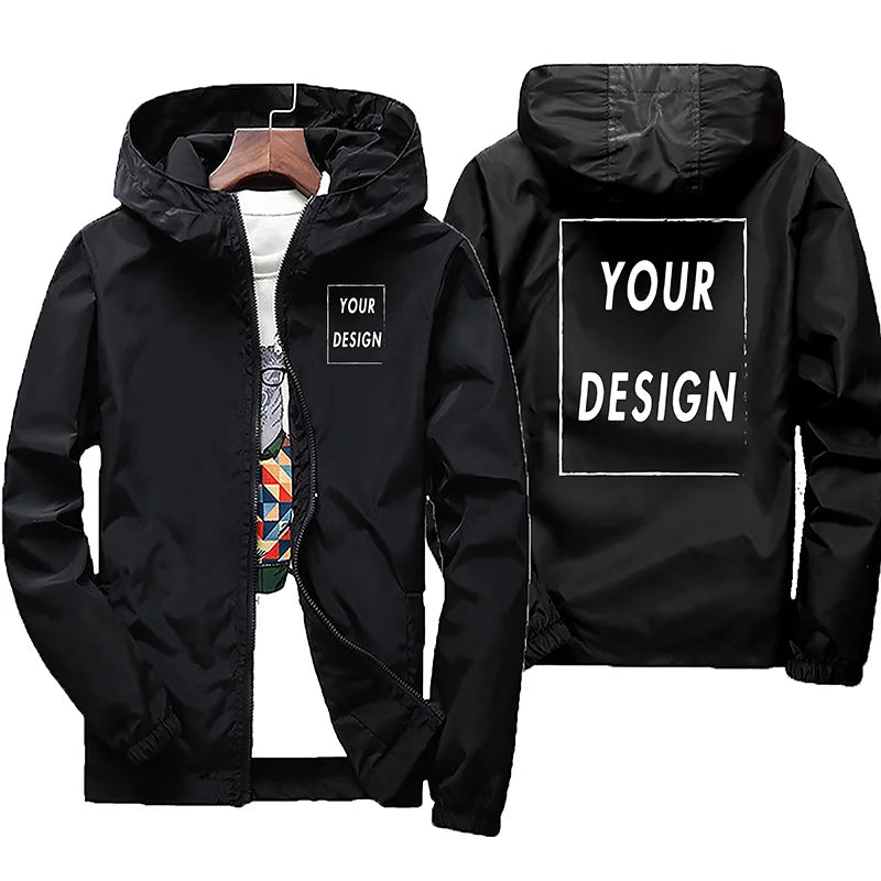 Men's waterproof autumn jacket with custom brand logo, warm windbreaker in green, black, and red, available in 6XL outdoor casual style.