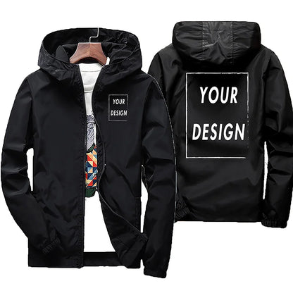 Men's waterproof autumn jacket with custom brand logo, warm windbreaker in green, black, and red, available in 6XL outdoor casual style.