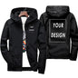 Men's waterproof autumn jacket with custom brand logo, warm windbreaker in green, black, and red, available in 6XL outdoor casual style.