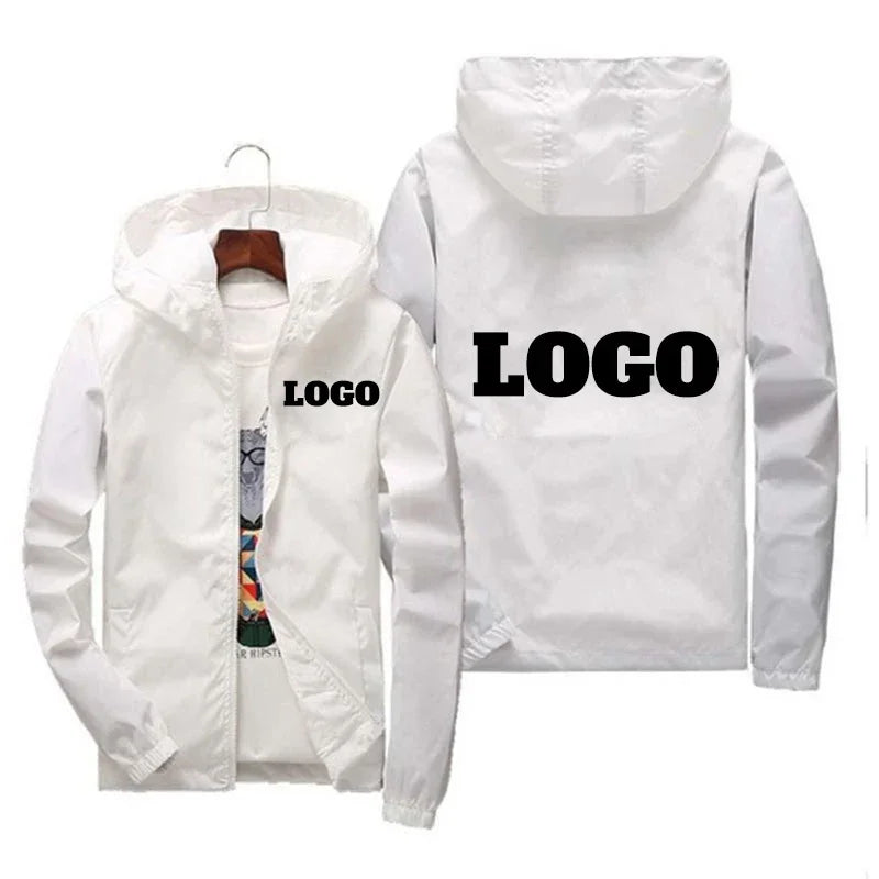 Custom brand logo men's autumn waterproof windbreaker jacket in green, black, and red, casual outdoor clothing in 6XL size.