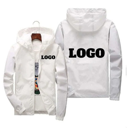 Custom brand logo men's autumn waterproof windbreaker jacket in green, black, and red, casual outdoor clothing in 6XL size.