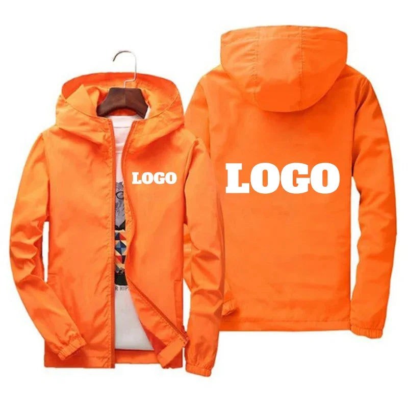 Men's waterproof autumn windbreaker jacket with custom brand logo, in green, black, and red, designed for outdoor casual wear in 6XL size.