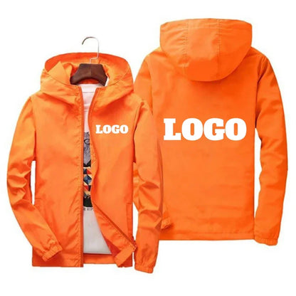 Men's waterproof autumn windbreaker jacket with custom brand logo, in green, black, and red, designed for outdoor casual wear in 6XL size.