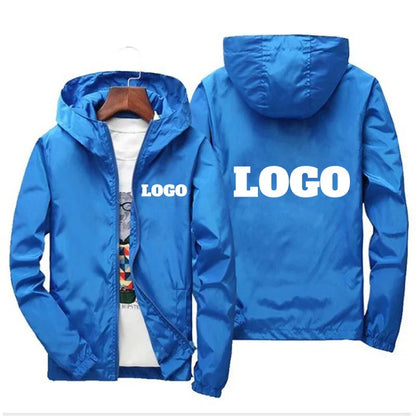 Men's waterproof autumn windbreaker jacket with custom brand logo, in green, black, and red, outdoor casual clothing, size 6XL.