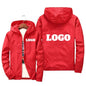 Men's waterproof autumn jacket with custom brand logo, warm windbreaker, big size 6XL in green, black, and red outdoor casual clothing.