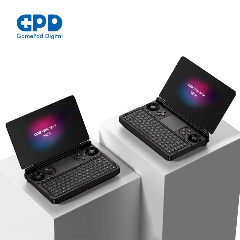 GPD WIN Mini 2025 handheld gamepad tablet with 7-inch display, AMD AI-9 HX processor, 16GB RAM, and 1TB ROM for gaming.